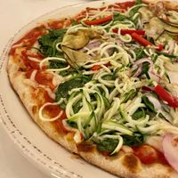 Pizza! Vegan cheese eggplant zucchini spirals spinach onion red pepper at Amor Di Pasta in Miami