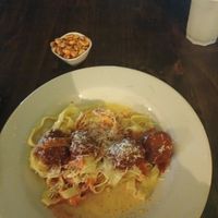Homemade "beans" meatball pasta. at Karamba Restobar  in Paracas