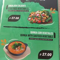 Vegan menu at Karamba Restobar  in Paracas
