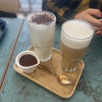 Latte and hot chocolate   at Nuts in Biarritz