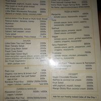Menu at Little Eden in Dawei in Dawei
