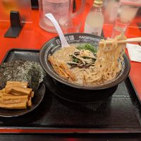 The miso (not spicy) ramen, with a side of bamboo shoots and nori at Jikasei Mensho in Tokyo