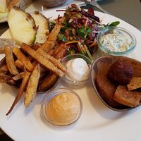 Fries, dips and faux-meat at Cafe N in Copenhagen
