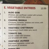 These are the vegan options on the vegetable entrées list. at Sizzler Cuisine of India in Jackson