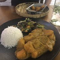 Coconut pumpkin curry (with rice and salad) and falafels at The Window in Mandalay