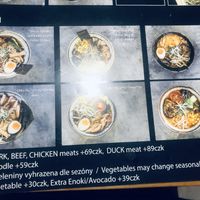 Menu, vegan ramen bottom right corner at BON in Prague