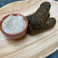 Spinach Croquettes with yoghurt and mint sauce at The Green Affair - Chiado in Lisbon