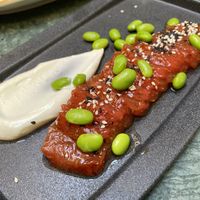 Watermelon tataki with teriyaki edamame and wasabi mayonnaise  at The Green Affair - Chiado in Lisbon