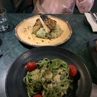 Vegan tofu and spinach potatoes and vegan pasta pesto  at The Green Affair - Chiado in Lisbon