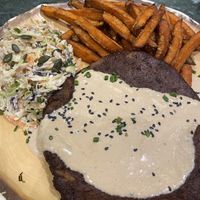Steak and sweet potato fries   at The Green Affair - Chiado in Lisbon