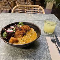 Katszu curry and drink  at The Green Affair - Chiado in Lisbon