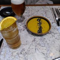 Iced tea (bitter, not sweet!), beer, and soup at The Green Affair - Chiado in Lisbon