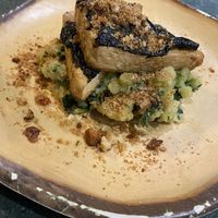 sea-inspired organic tofu dish - on pashed veggies.   at The Green Affair - Chiado in Lisbon