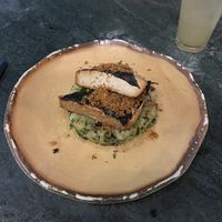 Tofu fish on mashed potatoes  at The Green Affair - Chiado in Lisbon