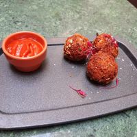 Mushroom croquete balls. 🇵🇹Bolinhas de alheira e cogumelos at The Green Affair - Chiado in Lisbon