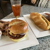 Black and blue burger and cheesesteak with sweet potato fries   at Darbster in West Palm Beach