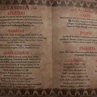 Menu at Alexandria Café in Margate