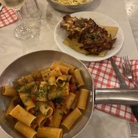 Tomato and aubergine rigatoni and artichoke   at Nannarella in Rome
