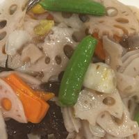 Fresh lotus root with peas, ginkgo nuts at Enjoy Vegetarian - Financial District in San Francisco