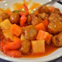 Sweet & Sour Sauce Soy Chicken, Bell Peppers & Pineapple - not so good, I would not recommend at Enjoy Vegetarian - Financial District in San Francisco