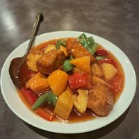 Sweat and sour tofu with green red pepper and pineaple at Enjoy Vegetarian - Financial District in San Francisco