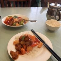 Sweet and sour chicken with white rice   at Enjoy Vegetarian - Financial District in San Francisco