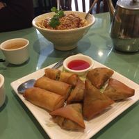 Samosas and veggie rolls at Enjoy Vegetarian - Financial District in San Francisco