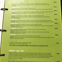 Menu at Roots in Zagreb
