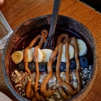 Purple smoothie with hazelnuts instead of granola at Roots in Zagreb