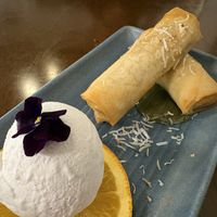Deep fried banana with coconut cream  at Khu Khu in Auckland