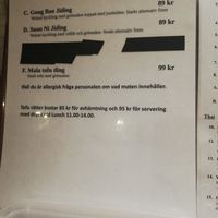 Menu with mala tofu ding at Wokeriet in Stockholm