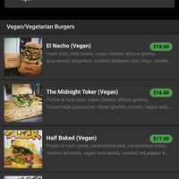 The vegan menu items (January 2023) at Slick Burgers in Christchurch