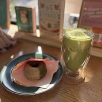 Matcha soy latte (large) + Adzuki and matcha donut  at Whyte - VENUTS in Tokyo