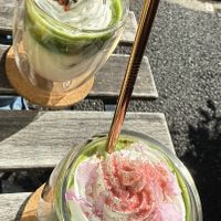 Sakura Matcha Latte  at Whyte - VENUTS in Tokyo