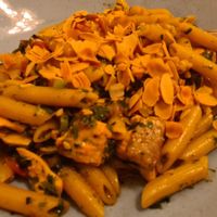 Pasta with salmon at Pooshtak in Ashkelon