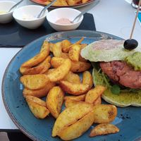 Vegan burger with sauces at Taste in Chaves