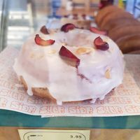 Cherry bakewell donut at Siop Shop in Manchester