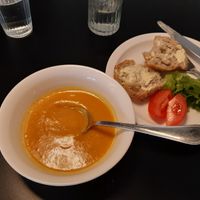 Soup with bread from the buffet table at Ani's Café in Porvoo
