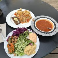 salad, soup and main course  at Ani's Café in Porvoo