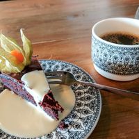 Vegan sacher cake at Ani's Café in Porvoo