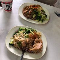90 baht for these two plates! at Chalawan - Vegan Food Stall in Bangkok