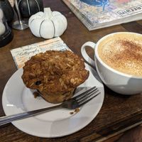 Blueberry muffin and pumpkin latte (both vegan) at Protagonist Cafe in St Louis