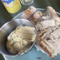 Bread and hummus   at Moos Ibiza in Ibiza