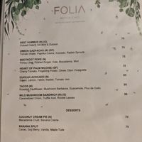 Specials menu at Folia - Four Seasons Resort in Dubai
