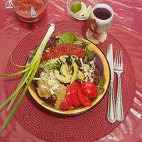 Green Leafy Veg, Pesto Sauce. Black Beans,Red Rice, Tomato, Onion at Dr. John's Nutrition Health in Wildomar