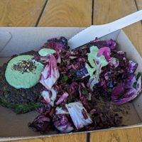 Zucchini Pea Feta Fritter at Fel's Kitchen  in Byron Bay