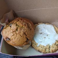 Pumpkin choccy chip muffin + lemon cardamom cookie at Paradigm Coffee & Music in Sheboygan