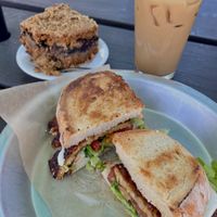 TLT, blueberry coffee cake, iced oat maple latte    at Paradigm Coffee & Music in Sheboygan