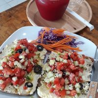 Hummus toast and juice at Horizon Cafe in Koh Samui