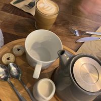 Earl grey tea w oat milk and coffeee  at Mr Cooper's Coffee House in Whitby